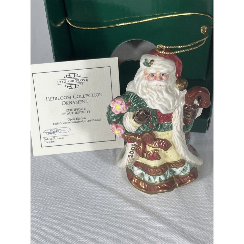 Fitz & Floyd Heirloom Collection Santa Ornament 2001 Hand Painted with Box & COA
